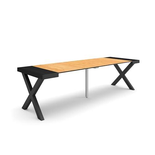 Skraut Home | Mesa Consola Extensible | Mesa Comedor Plegable | 260 | para 12 comensales | Patas Madera Maciza | Estilo Moderno | Roble y Negro