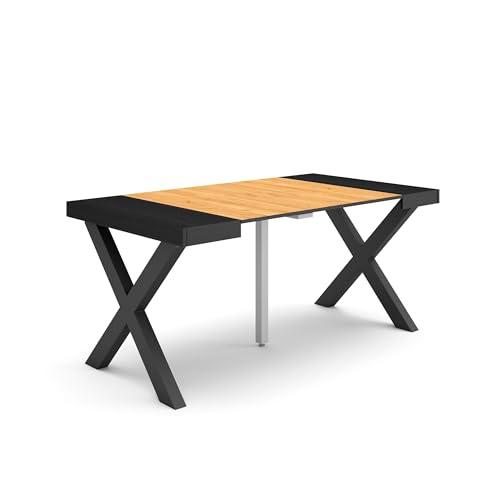 Skraut Home | Mesa Consola Extensible | Mesa Comedor Plegable | 160 | para 8 comensales | Patas Madera Maciza | Estilo Moderno | Negro y Roble