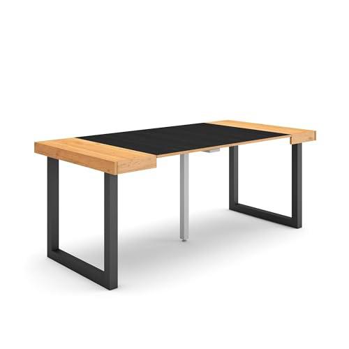 Skraut Home | Mesa Consola Extensible | Mesa Comedor Plegable | 180 | para 8 comensales | Patas Madera Maciza | Estilo Moderno | Roble y Negro