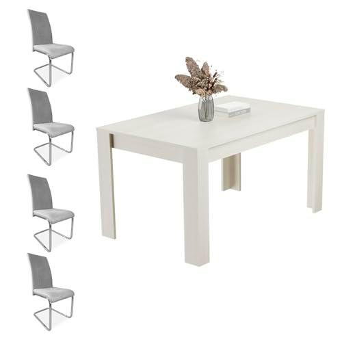 Homey Pack Mesa de Comedor Teide + 4 Sillas Tapizadas Modelo Skadi