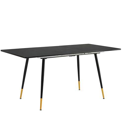 39F FURNITURE DREAM Mesa Extensible de Estilo escandinavo con Parte Superior de Madera Negra y Patas de Metal Dorado para Cocina