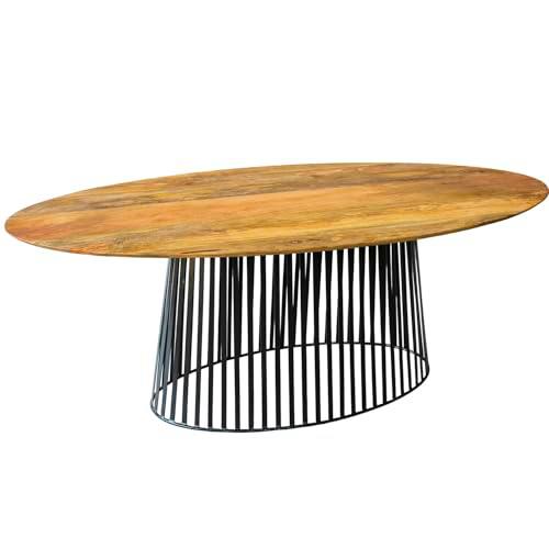 DRW Mesa de Comedor Ovalada de Madera y pie de Metal en Natural y Negro 200x100x75 cm