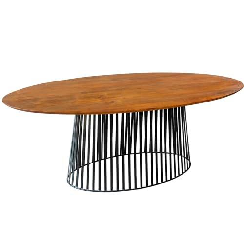 DRW Mesa de Comedor Ovalada de Madera y pie de Metal en Nogal y Negro 200x100x75 cm