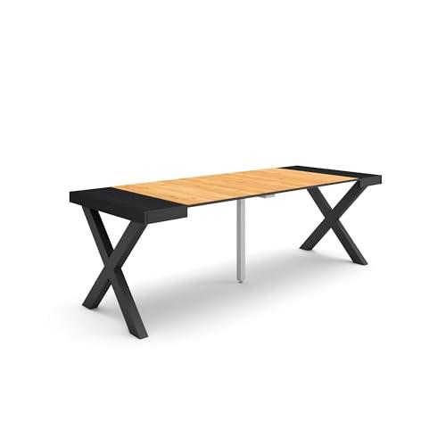 Skraut Home | Mesa Consola Extensible | Mesa Comedor Plegable | 220 | para 10 comensales | Patas Madera Maciza | Estilo Moderno | Roble y Negro