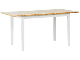 Mesa de comedor extensible madera clara y tablero de madera de caucho blanco 120/150 x 80 cm hoja de mariposa Houston