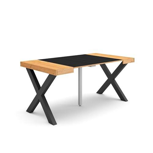 Skraut Home | Mesa Consola Extensible | Mesa Comedor Plegable | 160 | para 8 comensales | Patas Madera Maciza | Estilo Moderno | Roble y Negro