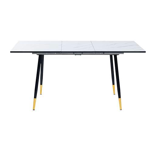 39F FURNITURE DREAM Mesa de Comedor Extensible de mármol Genuino Patas metálicas Negras con Detalles Dorados