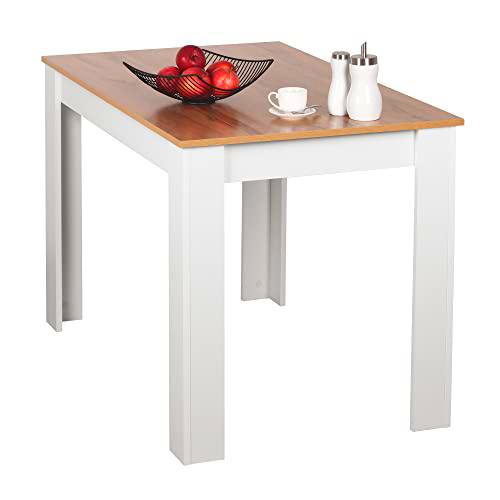 RICOO Mesa Comedor 110 x 75 x 68 cm WM088-WM-EW Mesa Cocina o salón Blanca &amp; Roble marrón Wotan