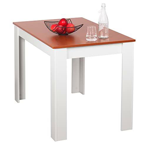 RICOO Mesa Comedor 110 x 75 x 68 cm WM088-WM-ER Mesa Cocina o salón Blanca &amp; Roble marrón rústico