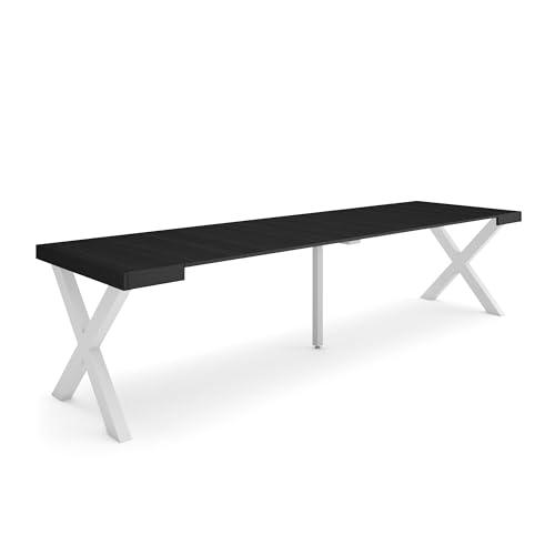 Skraut Home | Mesa Consola Extensible | Mesa Comedor Plegable | 300 | para 14 comensales | Patas Madera Maciza | Estilo Moderno | Negro