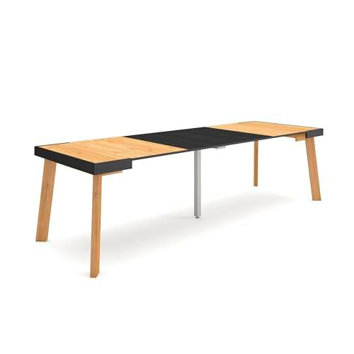 Skraut Home | Mesa Consola Extensible | Mesa Comedor Plegable | 260 | para 12 comensales | Patas de Madera | Estilo Moderno | Roble y Negro