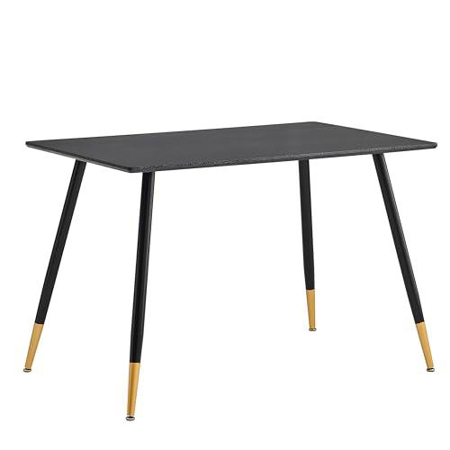 39F FURNITURE DREAM Mesa diseño escandinavo con Parte Superior de Madera Negra y Patas de Metal Dorado Cocina