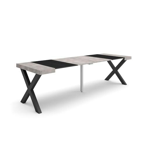 Skraut Home | Mesa Consola Extensible | Mesa Comedor Plegable | 260 | para 12 comensales | Patas Madera Maciza | Estilo Moderno | Cemento