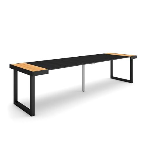 Skraut Home | Mesa Consola Extensible | Mesa Comedor Plegable | 300 | para 14 comensales | Patas Madera Maciza | Estilo Moderno | Roble y Negro