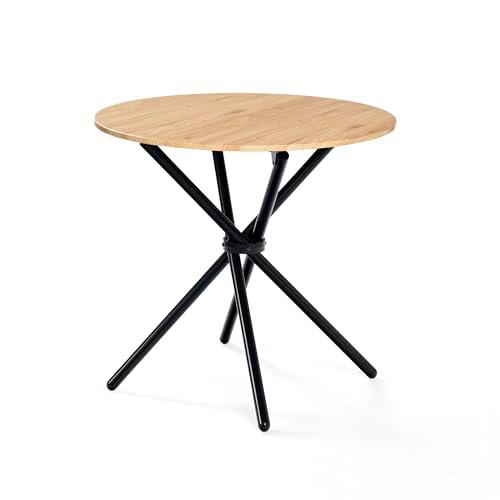 Urban Meuble Table de Salle à Manger Ronde Effet Bois Pieds ronds croisés 80x80x75cm Mesa de Comedor Efecto Madera Patas Redondas Cruzadas ingeniería Metal, Roble