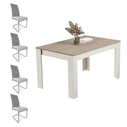 Homey Pack Mesa de Comedor Teide + 4 Sillas Tapizadas Modelo Skadi