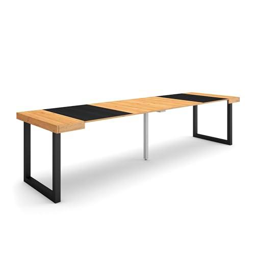 Skraut Home | Mesa Consola Extensible | Mesa Comedor Plegable | 300 | para 14 comensales | Patas Madera Maciza | Estilo Moderno | Roble y Negro