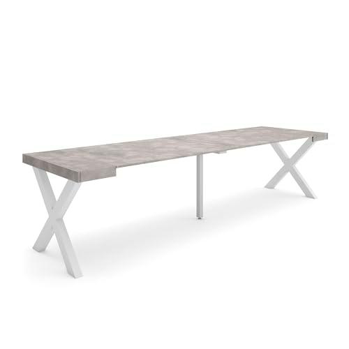 Skraut Home | Mesa Consola Extensible | Mesa Comedor Plegable | 300 | para 14 comensales | Patas Madera Maciza | Estilo Moderno | Cemento