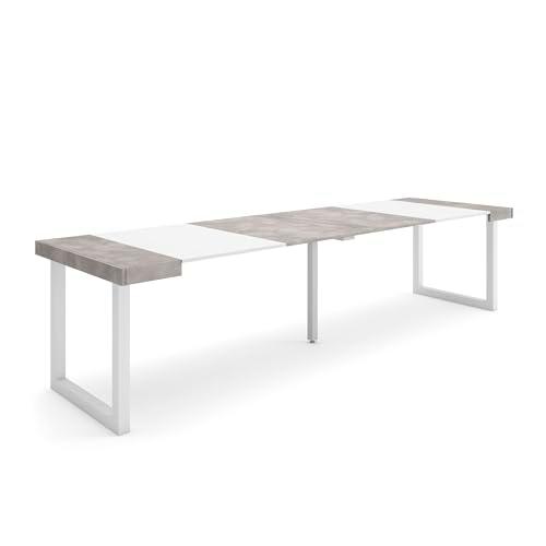 Skraut Home | Mesa Consola Extensible | Mesa Comedor Plegable | 300 | para 14 comensales | Patas Madera Maciza | Estilo Moderno | Cemento