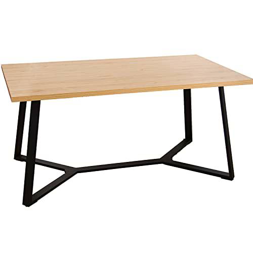 DRW Mesa de Comedor de Madera Natural y Metal en Natural y Negro 160x90x75cm