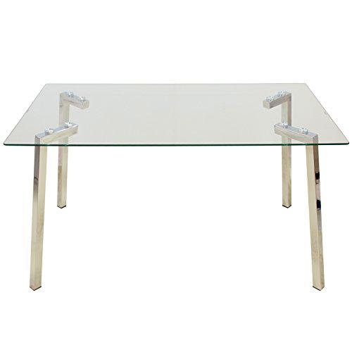 DONREGALOWEB Mesa de Comedor Rectangular con Patas Acero Inoxidable y Tablero de Cristal de 8mm de Grosor Transparente