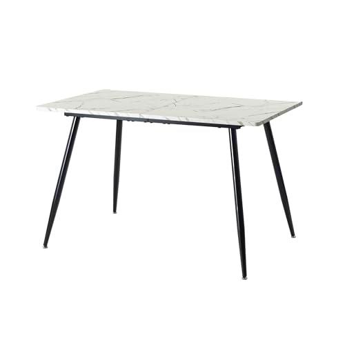 39F FURNITURE DREAM Mesa de Comedor Rectangular de Estilo escandinavo con Patas punteadas con Efecto mármol Blanco