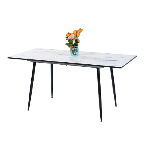 39F FURNITURE DREAM Mesa de Comedor Extensible con Efecto mármol Blanco