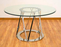 DRW Mesa Comedor Redonda Cristal 1,5 mm con pie Acero 130x75 cm