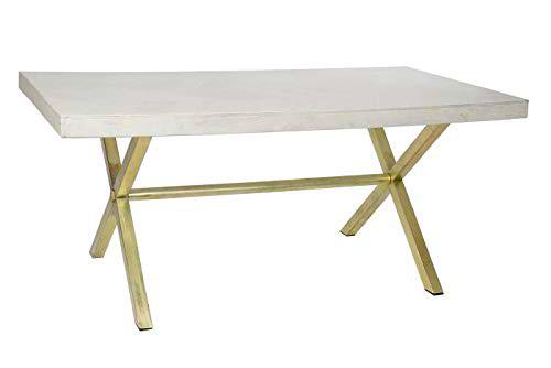 Mesa de Comedor Rectangular de Madera de Mango y Metal en Blanco y Dorado 180x90x76cm