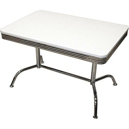 DONREGALOWEB Mesa Comedor o Cocina Rectangular Estilo Retro Diner de Metal y Madera en Blanco y Acero Inoxidable 119,5x79,5x75cm