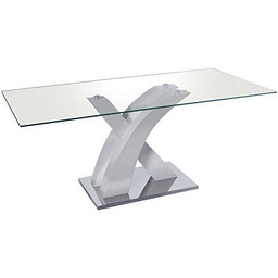 DRW Mesa de Comedor de Cristal, Madera y Metal en Transparente