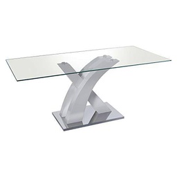 DRW Mesa de Comedor de Cristal, Madera y Metal en Transparente