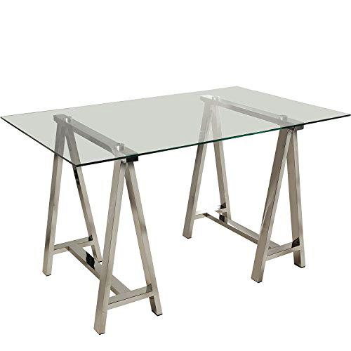 DRW Mesa de Comedor con Tablero de Cristal y Patas metálicas