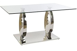 DT MB-162878 Mesa Comedor Cristal y Acero, 160 x 90 x 76 cm