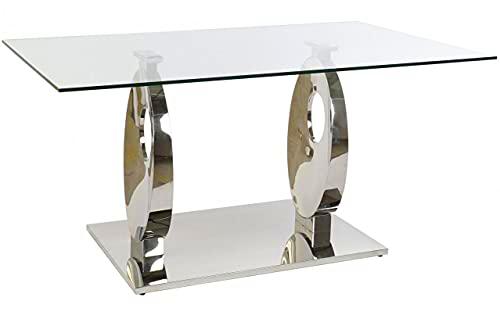 DT MB-162878 Mesa Comedor Cristal y Acero, 160 x 90 x 76 cm