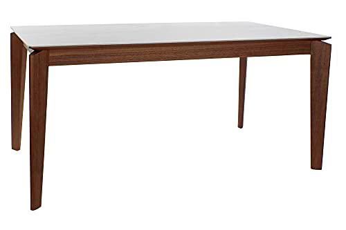 DT MB-175873 Mesa Comedor Nogal Cerámica, Blanco, 160 x 89 x 77 cm