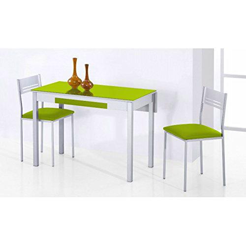 SHIITO - Mesa de Cocina Extensible 90x50 cm con un ala caída y Tapa de Cristal