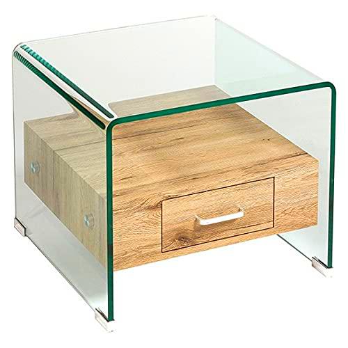 BigBuy Home S0111556 Mesa Auxiliar Vidrio Curvado, 50 X 50 X 42 Cm