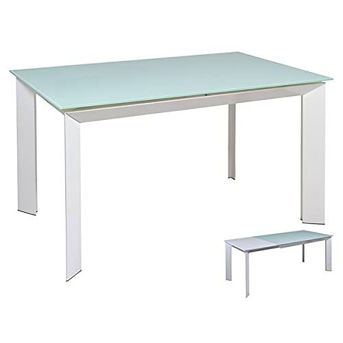 BigBuy Home S0110531 Mesa de Comedor Cristal MDF, Blanco