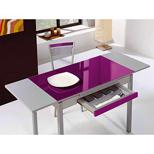 SHIITO Mesa de Cocina 90x50 cm Extensible con cubertero y Tapa en Cristal