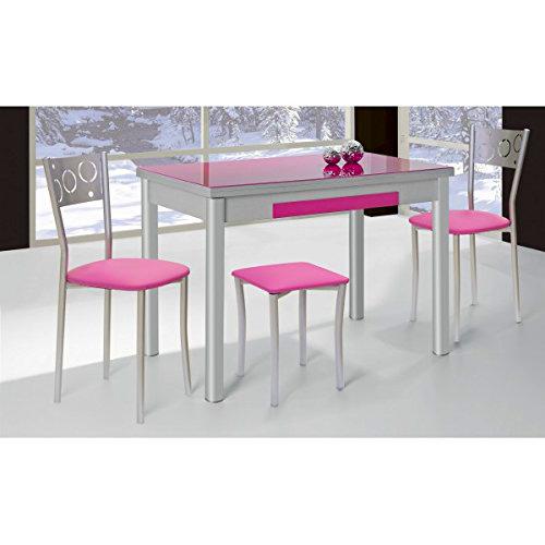 SHIITO - Mesa de Cocina Extensible 100x60 cm con Dos alas y Tapa de Cristal