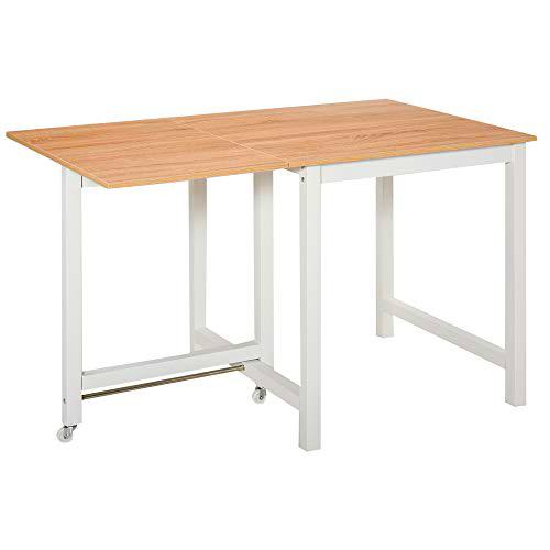 HOMCOM Mesa de Comedor Plegable con Tabla Abatible y 2 Ruedas Mesa Auxiliar Multifuncional para Estudio Cocina 118x70x76,5 cm Roble